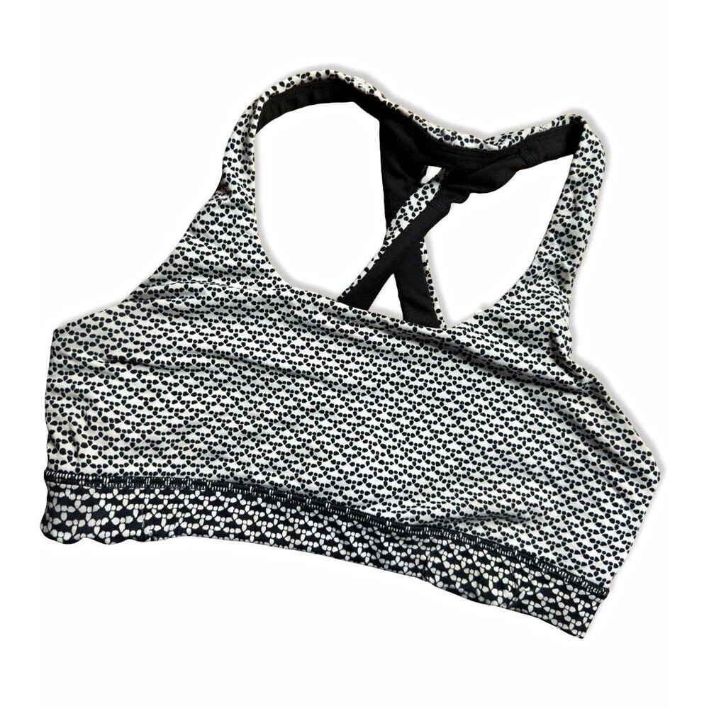 Lululemon Sports Bra Black White Print Criss Cross Racerback Tag Removed Yoga